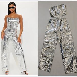 SPACE DISCO 2 PIECE METALLIC SUIT SET